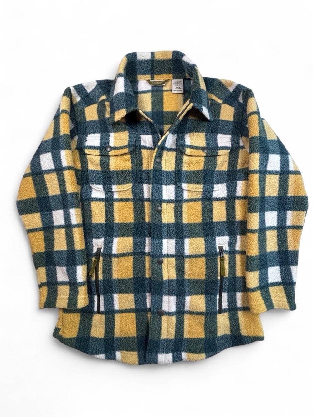 L.L. Bean Plaid Fleece Jacket in Women’s Medium 10-12 Yellow Blue